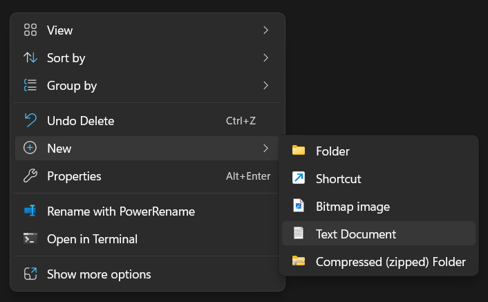 creating a new text document