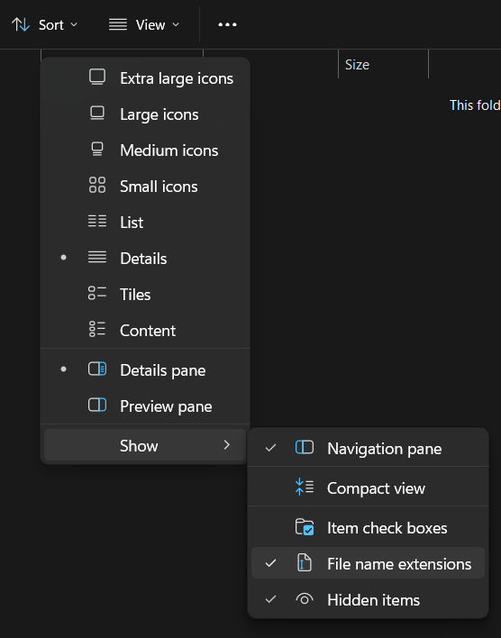 turning on show file extensions